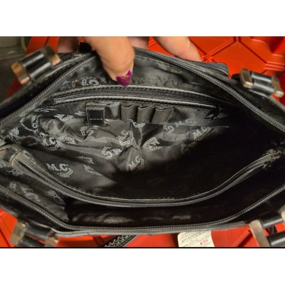 M.C. Marc Chantal‎ Black Embossed Croc LEATHER Satchel Bag Handbag Purse